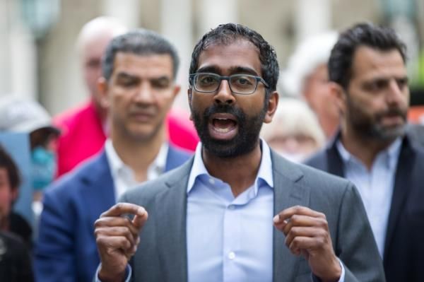 NYC Councilmember Shekar Krishnan at a rally supporting speed camera legilation pending in City Council, Thursday morning in City Hall park